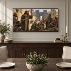 Jonah’s Warning to Nineveh oil painting displayed in a classic dining room