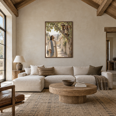 Zacchaeus Welcomed by Jesus oil painting displayed in a living room