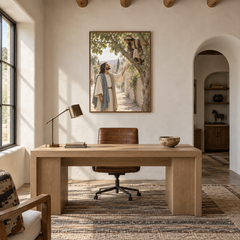 Zacchaeus Welcomed by Jesus oil painting displayed in a study