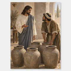 The Wedding at Cana on a neutral gray background
