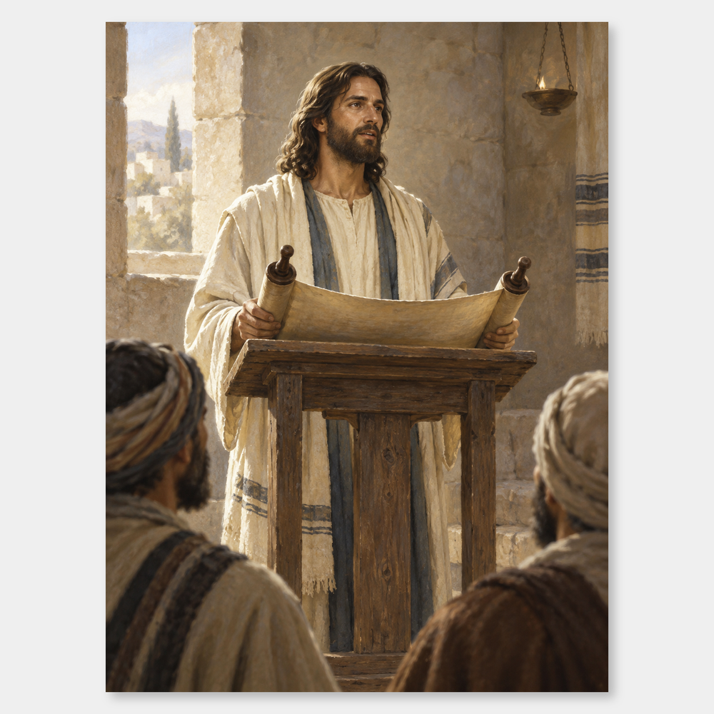 The Scroll at Nazareth on a neutral gray background