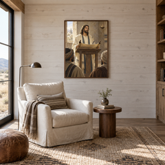 The Scroll at Nazareth oil painting displayed in a reading room