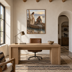 The Great Catch at Gennesaret oil painting displayed in a study