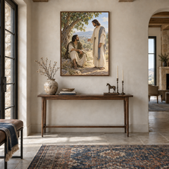 Nathanael Beneath the Fig Tree oil painting displayed in a entryway
