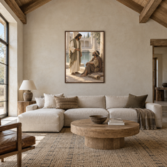 At the Pool of Bethesda oil painting displayed in a living room