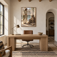 At the Pool of Bethesda oil painting displayed in a study