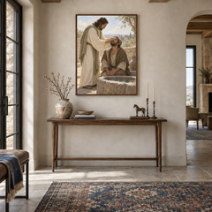 The Man Born Blind oil painting displayed in a entryway