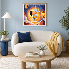 Moonlight Story Keeper displayed in a shared living room with coordinated furniture