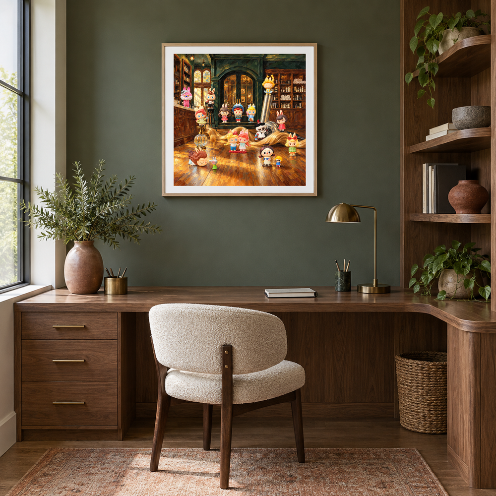 After Hours Color Club oil painting displayed in a creative workspace