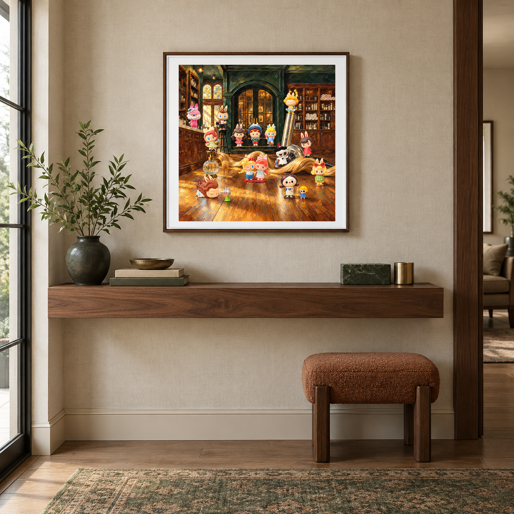 After Hours Color Club oil painting displayed in a entryway