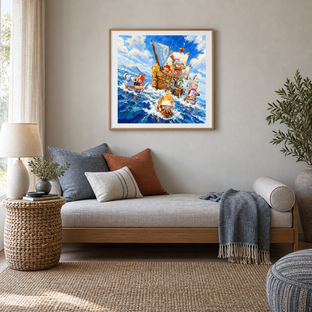 Ocean Adventure Crew oil painting displayed in a reading area