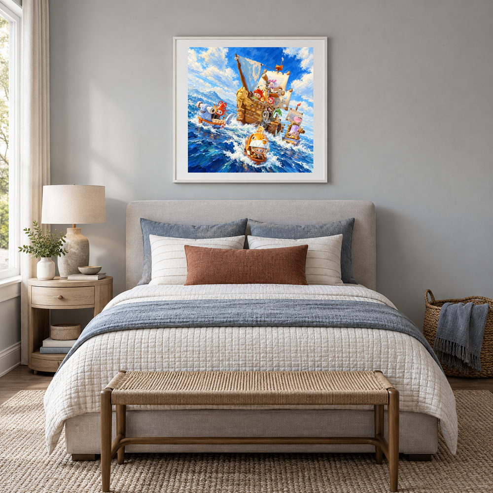 Ocean Adventure Crew oil painting displayed in a bedroom