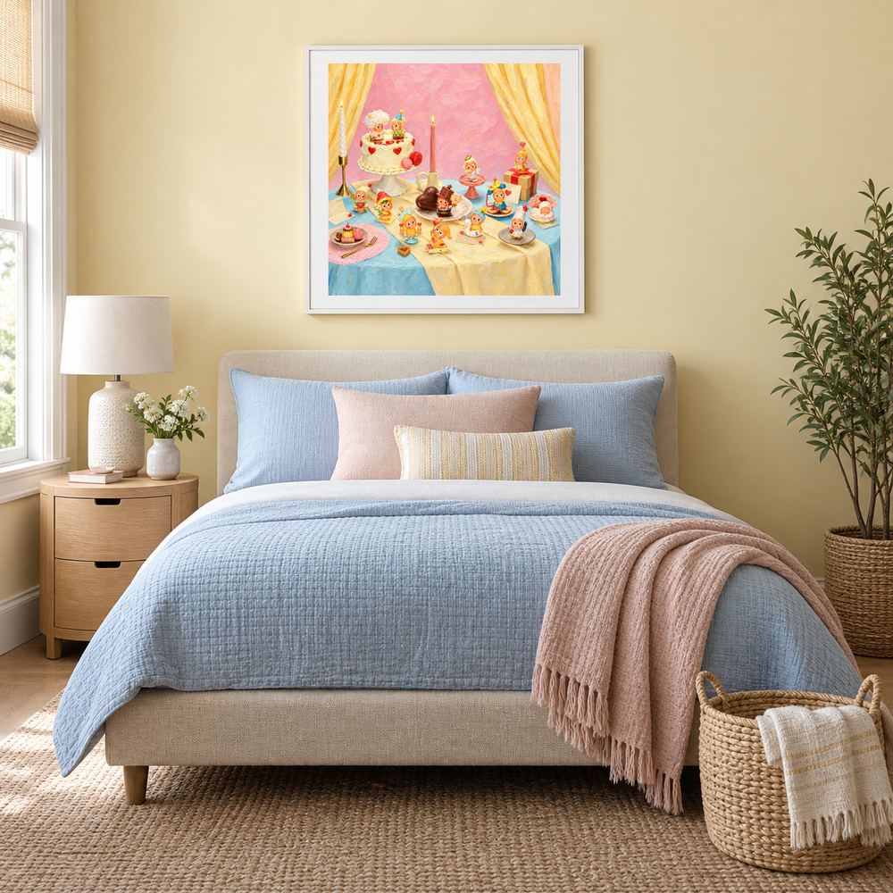Sweet Little Celebration oil painting displayed in a bedroom