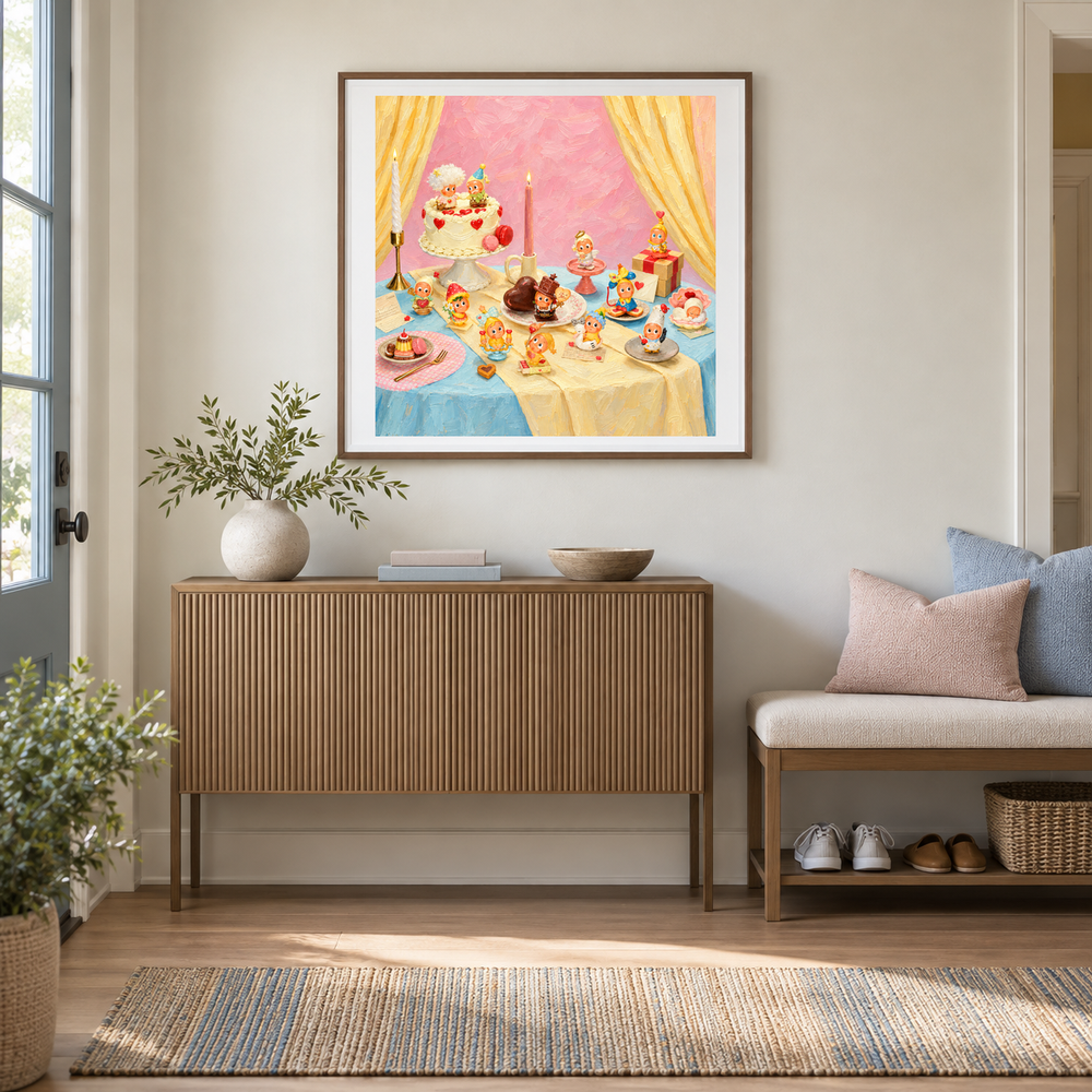 Sweet Little Celebration oil painting displayed in a entryway