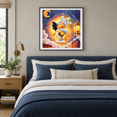 Moonlight Story Keeper oil painting displayed in a bedroom