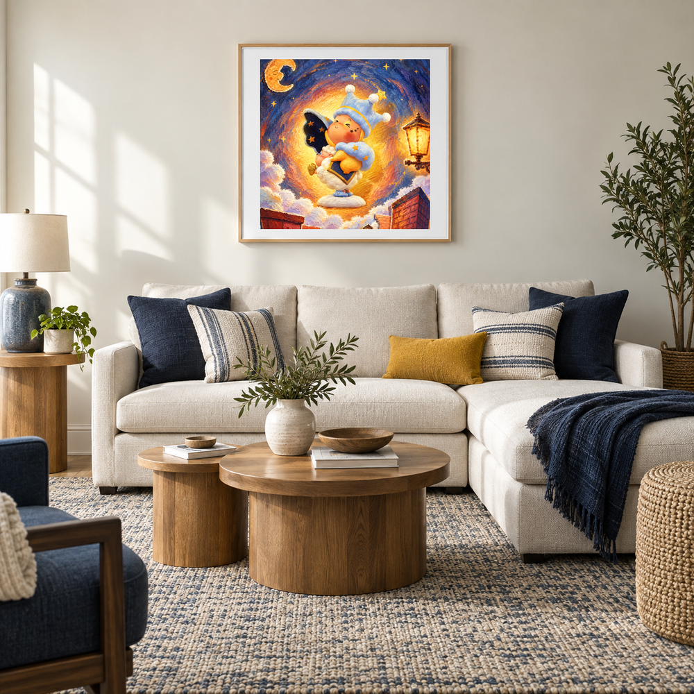 Moonlight Story Keeper oil painting displayed in a living room