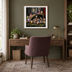 Midnight Petal Theatre oil painting displayed in a creative workspace