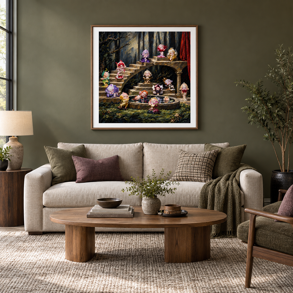 Midnight Petal Theatre oil painting displayed in a living room