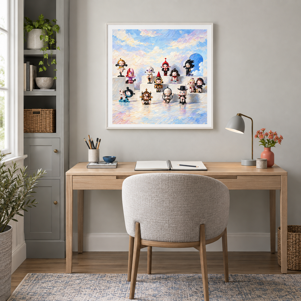 The Dreamer's Gallery oil painting displayed in a creative workspace