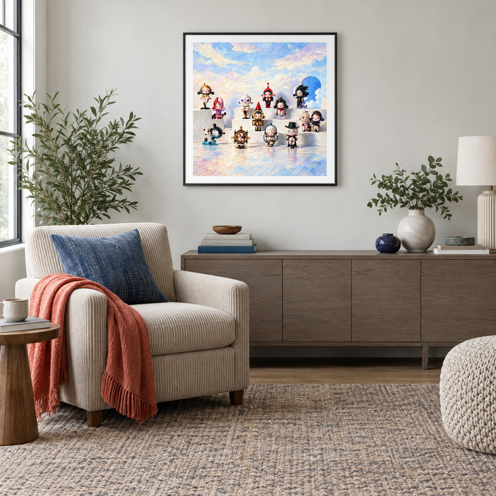 The Dreamer's Gallery oil painting displayed in a reading area