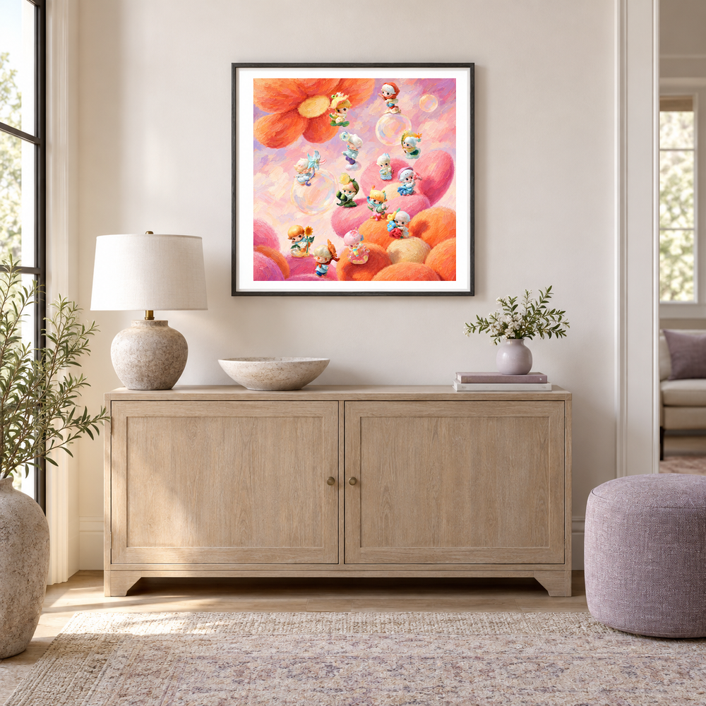 Blossom Daydream Parade oil painting displayed in a entryway