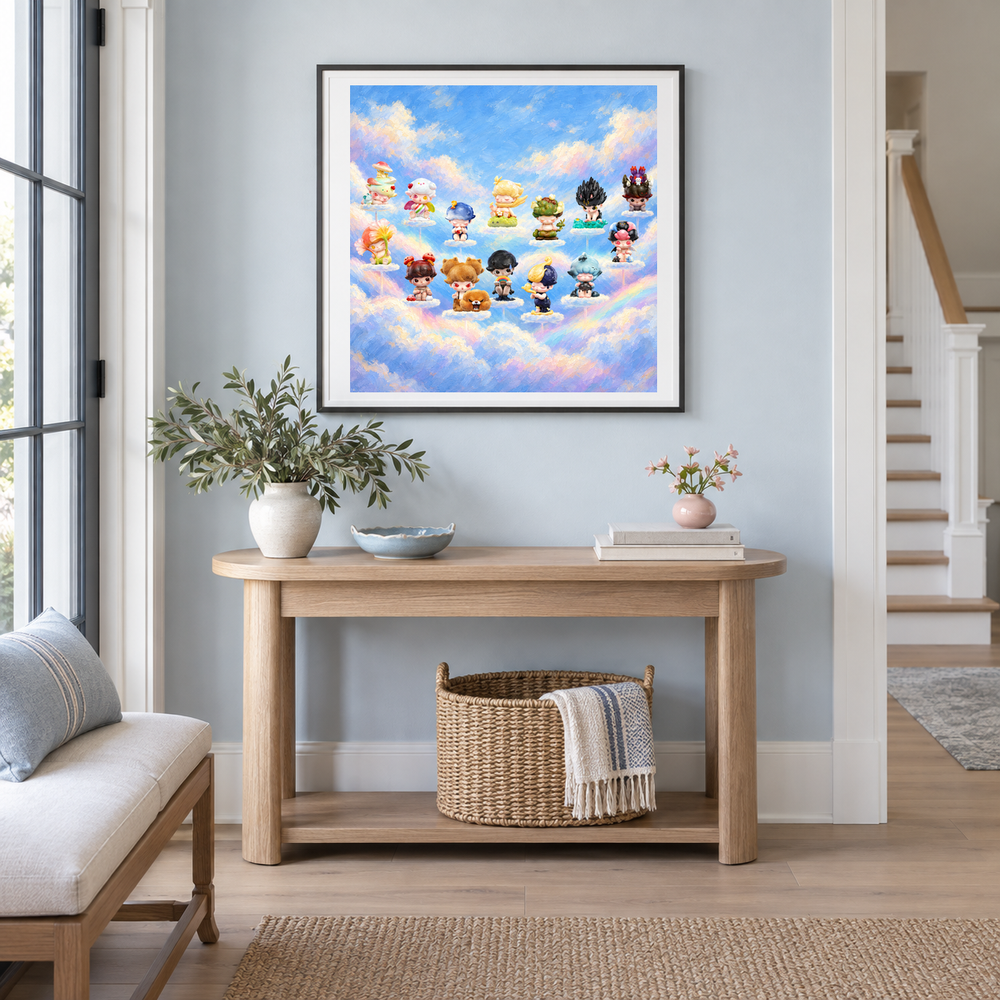 Cloud Companion Circle oil painting displayed in a entryway
