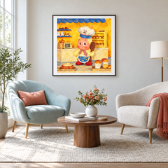 The Little Baker Twinkle Twinkle inspired oil painting displayed in a living room