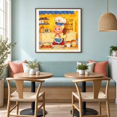 The Little Baker Twinkle Twinkle inspired oil painting displayed in a café