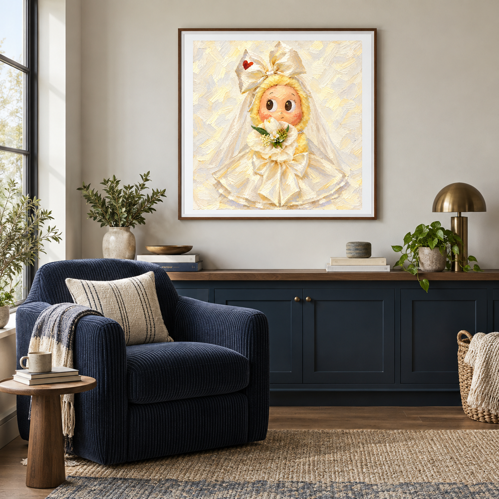 An Ivory Promise Twinkle Twinkle inspired oil painting displayed in a reading nook