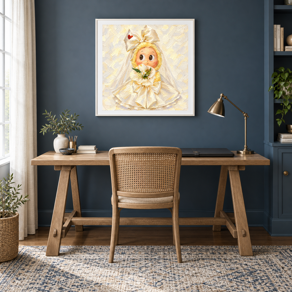An Ivory Promise Twinkle Twinkle inspired oil painting displayed in a home office