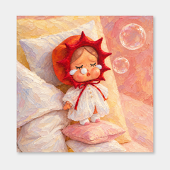 Sleepy Sun CRYBABY inspired oil painting on a light gray background