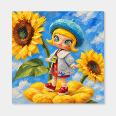 Sunflower Studio MOLLY inspired oil painting on a light gray background