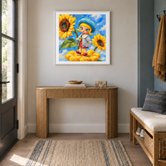 Sunflower Studio MOLLY inspired oil painting displayed in a entryway