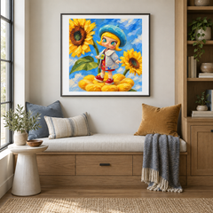Sunflower Studio MOLLY inspired oil painting displayed in a reading nook