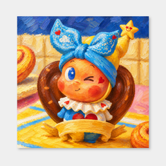 A Pretzel Wink Twinkle Twinkle inspired oil painting on a light gray background