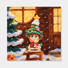 A Wish by the Window Twinkle Twinkle inspired oil painting on a light gray background