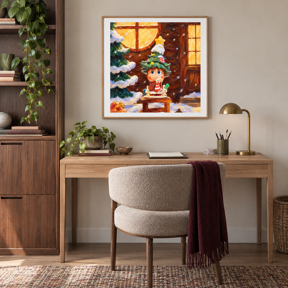 A Wish by the Window Twinkle Twinkle inspired oil painting displayed in a home office