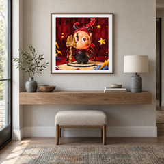 The Little Devil Takes a Bow Twinkle Twinkle inspired oil painting displayed in a entryway