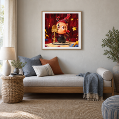 The Little Devil Takes a Bow Twinkle Twinkle inspired oil painting displayed in a reading nook