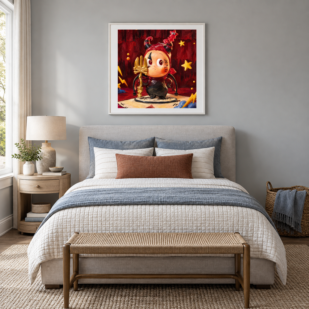 The Little Devil Takes a Bow Twinkle Twinkle inspired oil painting displayed in a bedroom