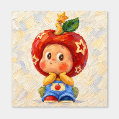 An Apple from the Stars Twinkle Twinkle inspired oil painting on a light gray background