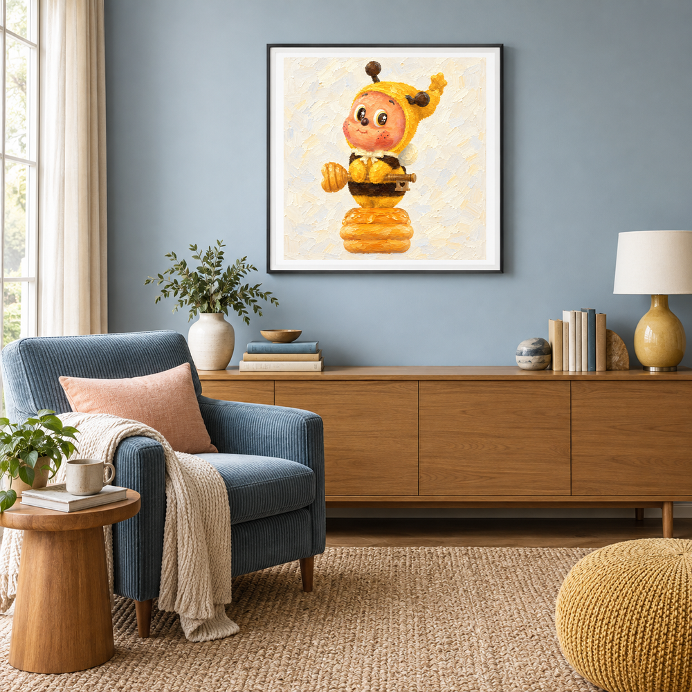 Bee Your Honey Twinkle Twinkle inspired oil painting displayed in a reading nook