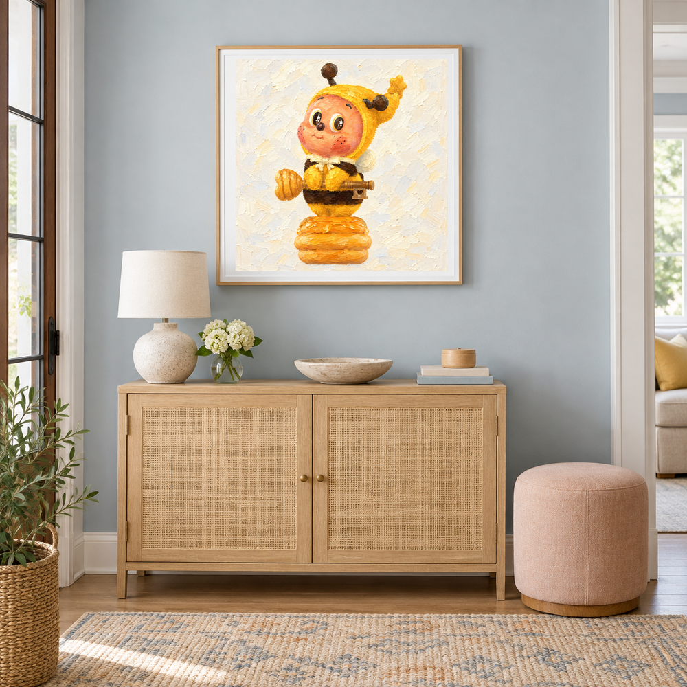 Bee Your Honey Twinkle Twinkle inspired oil painting displayed in a entryway