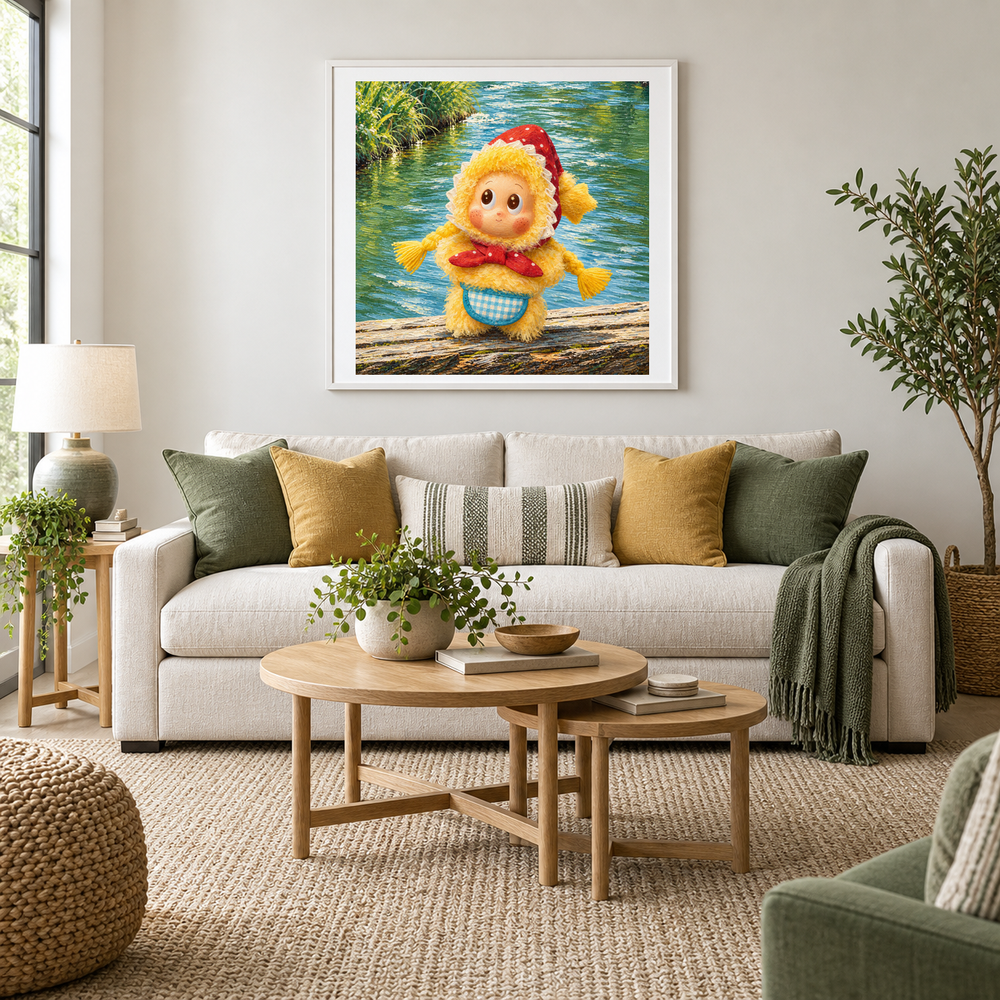 A Pause by the Stream Twinkle Twinkle inspired oil painting displayed in a living room