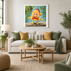 A Pause by the Stream Twinkle Twinkle inspired oil painting displayed in a living room