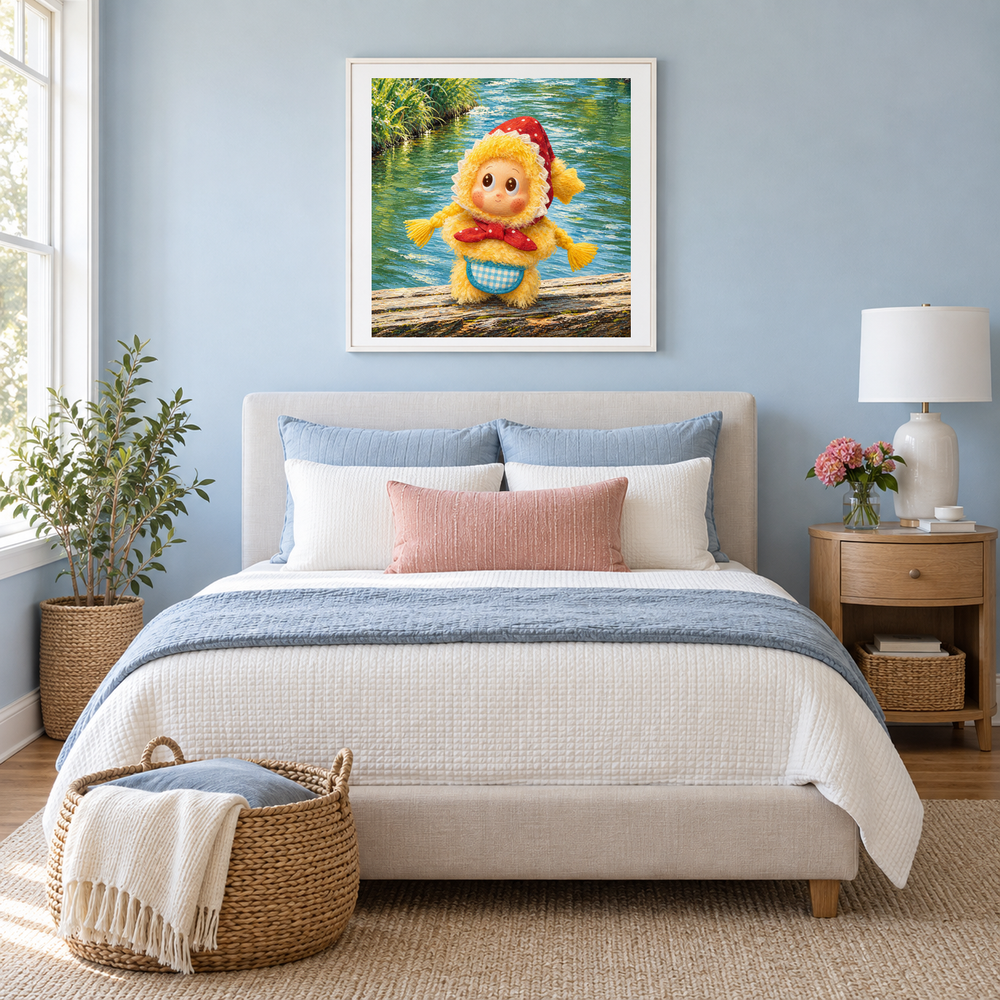 A Pause by the Stream Twinkle Twinkle inspired oil painting displayed in a bedroom