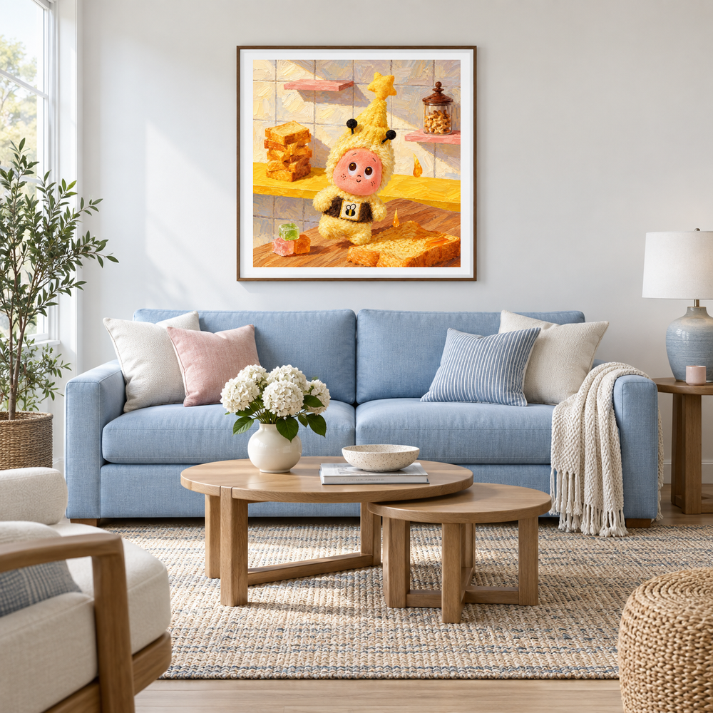 Honey on Toast Twinkle Twinkle inspired oil painting displayed in a living room