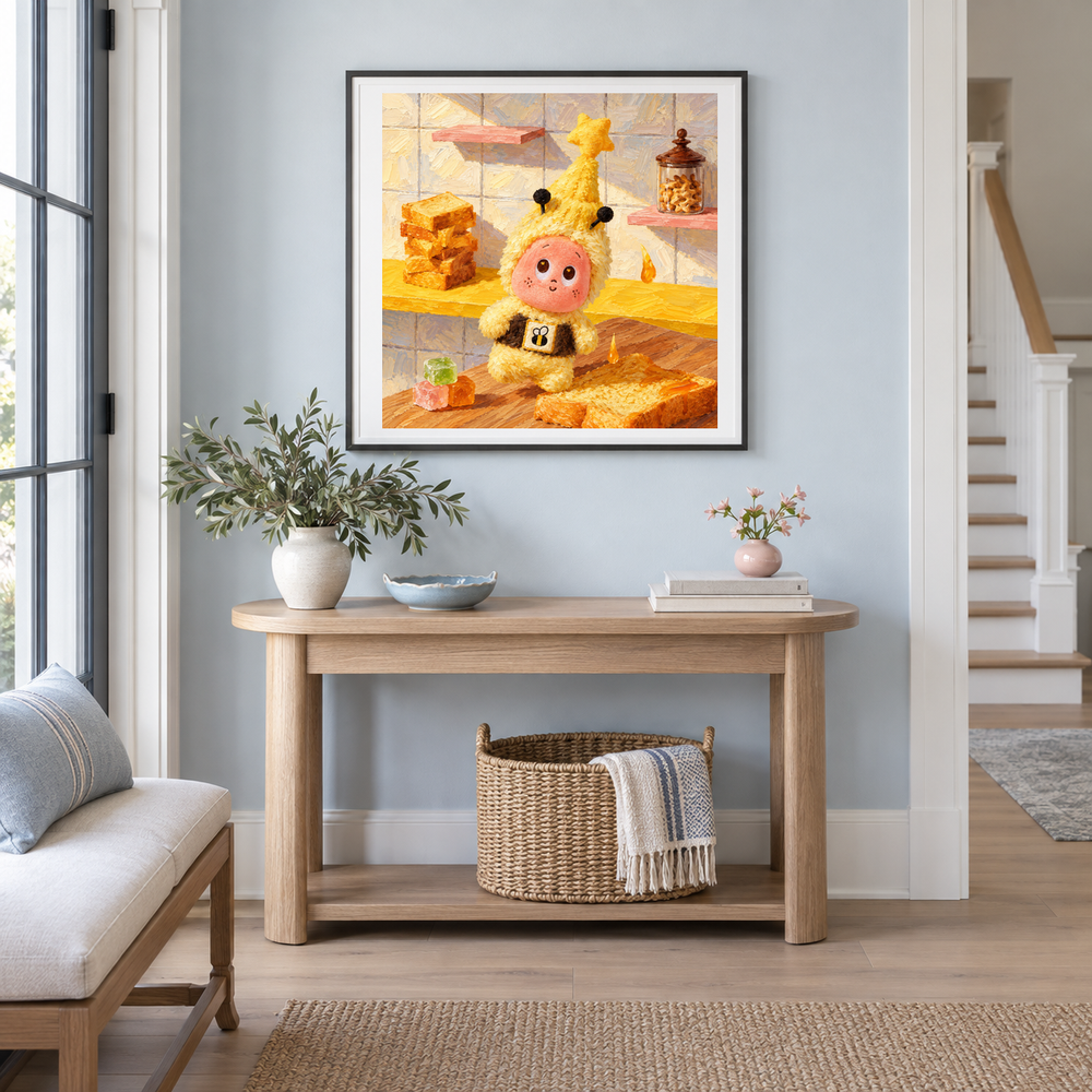 Honey on Toast Twinkle Twinkle inspired oil painting displayed in a entryway