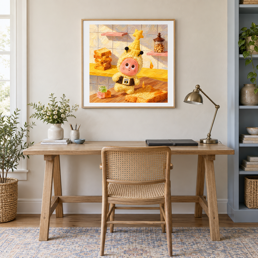 Honey on Toast Twinkle Twinkle inspired oil painting displayed in a home office