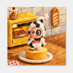 Milk Pudding Morning Twinkle Twinkle inspired oil painting on a light gray background